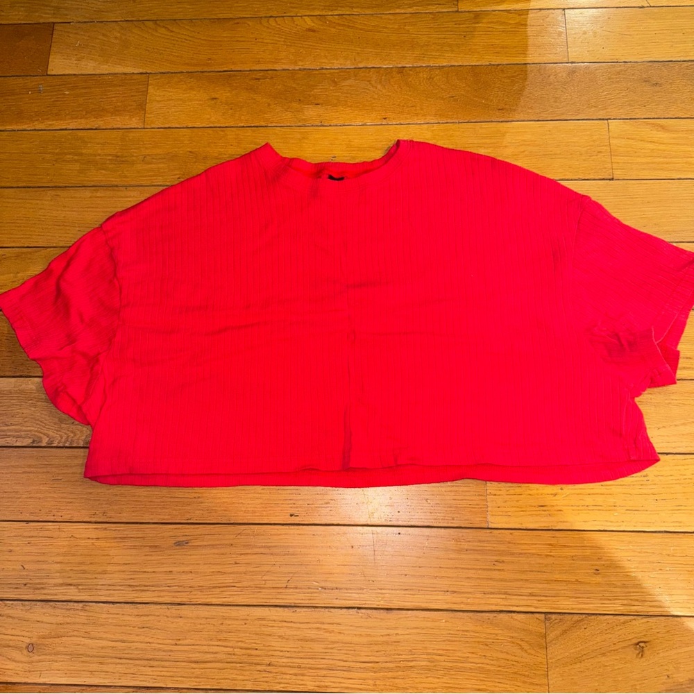 red wide crop top